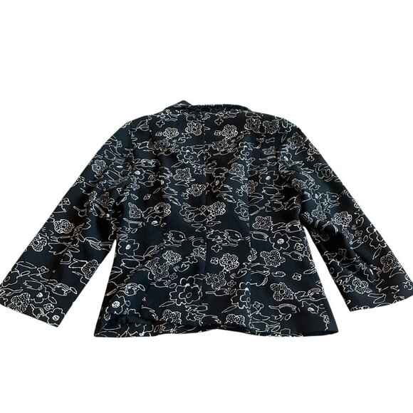 Modcloth Sweet Sophistication Blazer Black White Outline Floral Print Size Med - Picture 7 of 11